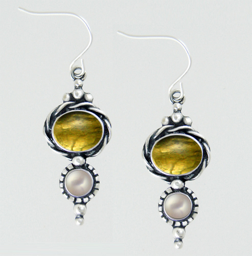 Sterling Silver Drop Dangle Earrings With Citrine And Cultured Freshwater Pearl